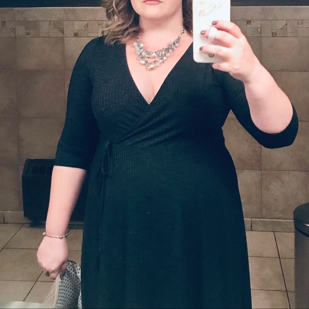 Torrid | Plus Green Ribbed Knit Faux Wrap Dress 1X